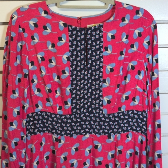 Boden Daisy Dress Women's Size 10 Pink & Blue Pop Peony Geo Floral Midi Colorful - Picture 3 of 9
